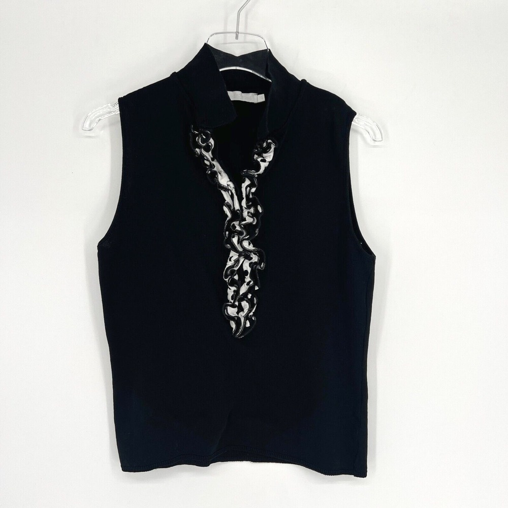 Anne Fontaine Top Womens 12 / 44 Ruffle Tank Preppy Old Money Collared